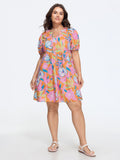 Cotton Floral Print Tiered Mini Dress