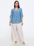 Plain Tab Sleeve Dual Pocket Blouse