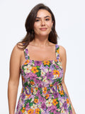Multi Floral Print Shirred Waist Jogger Jumpsuit