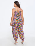 Multi Floral Print Shirred Waist Jogger Jumpsuit