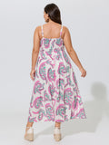 Supersoft Paisley Print Shirred Waist Adjustable Strap Midi Dress