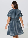 Vertical Stripe Print Shirred Waist Mini Dress