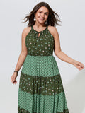 Supersoft Floral Print Patchwork Drawstring Tiered Maxi Dress