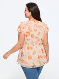 Seashell Print Front Tie Peplum Blouse