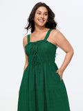 Adjustable Drawstring Neckline Ruffled Tiered Midi Dress