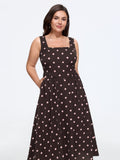Polka Dot Print Square Neck Sleeveless Midi Dress