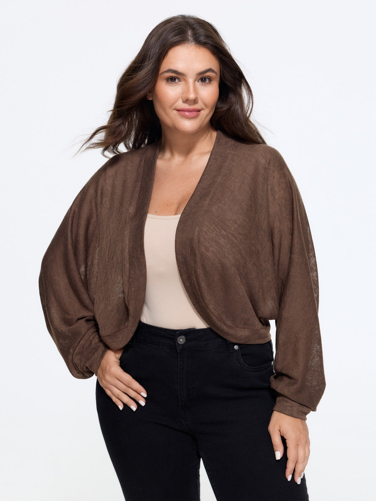 Sheer Dolman Sleeve Open Front Crop Kimono