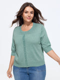 Heather Crew Neck 3/4 Sleeve Knit Cardigan