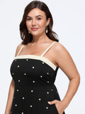 Polka Dot Color Block Hem Shirred Midi Dress