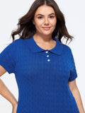 Cable Knit Button Front Short Sleeve Pullover