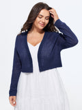 Open Front V Neck Eyelet Cropped Cardigan
