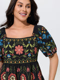 Boho Floral Square Neck Peplum Blouse