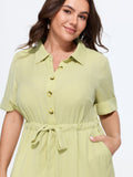 Button Front Drawstring Waist Wide Leg Jumpsuit