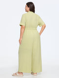Button Front Drawstring Waist Wide Leg Jumpsuit