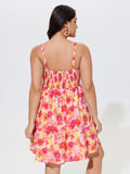 Cotton Watercolor Floral Print Lace Trim Mini Dress