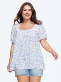 Supersoft Floral Print Square Neck Pleat Blouse