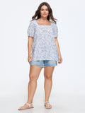 Supersoft Floral Print Square Neck Pleat Blouse
