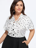 Polka Dot Print Bow Tie Button Midi Dress