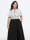 Polka Dot Print Bow Tie Button Midi Dress