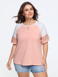 Cotton Floral Print Raglan Sleeve Patchwork T-Shirt