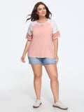 Cotton Floral Print Raglan Sleeve Patchwork T-Shirt