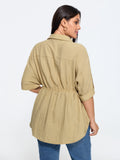 Roll Tab Sleeve Drawstring Waist Blouse
