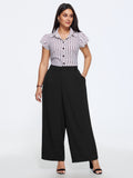 Solid High Waist Front Pleat Wide Leg Pants