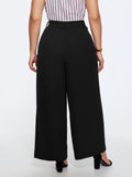 Solid High Waist Front Pleat Wide Leg Pants