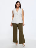 Solid Suit Collar Ruched Waist Blazer Vest