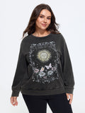 Vintage Washed Sun Floral Print Crew Neck Sweatshirt