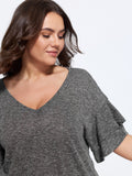 Supersoft Stretchy Double Ruffle Sleeve Casual Top
