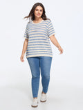 Texture Strip Cut Out Short Sleeve Pullover