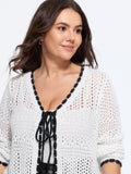 Floral Contrast Hollow Drawstring Cardigan