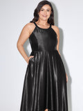 Solid Gloss Satin High Low Hem Midi Dress