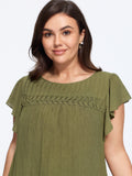 Textured Front Pleat Flutter Sleeve Blouse