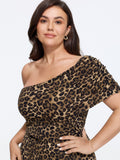 Leopard Print One Shoulder Side Ruched Mini Dress
