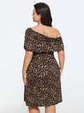 Leopard Print One Shoulder Side Ruched Mini Dress