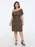 Leopard Print One Shoulder Side Ruched Mini Dress