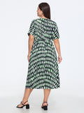 Ellipse Polka Dot Print Ruched Waist Midi Dress