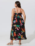 Supersoft Leaf Print Drawstring Shirred Midi Dress