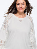 Solid Sheer Lace Patchwork Crew Neck Sweatshirt