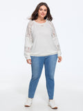 Solid Sheer Lace Patchwork Crew Neck Sweatshirt