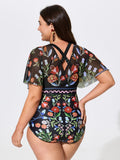 Sarong Set Floral Print One-Piece Swimsuit