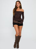 Mochapella Off The Shoulder Top Brown