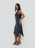 Louisia V Neck Hanky Hem Midi Dress Charcoal