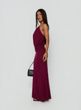 Casperina Ruched Halter Maxi Dress Berry