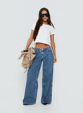 Ramos Low Rise Wide Leg Denim Jeans Mid Blue Wash