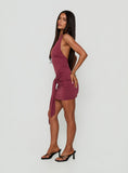Poppee Halter Tie Detail Mini Dress Burgundy