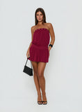 Lenika Eyelet Strapless Mini Dress Burgundy