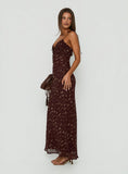 Morcar Frill V Neck Maxi Dress Brown / Yellow Floral